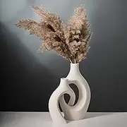 Liotww Extra Large Hollow Nordic Modern Ceramic Vases Set of 2, Milky White Aesthetic Round Donut Boho ins Style Flower Decorative Vase for Room Home Book Shelf Table Decor (Matte W 8.5" X H 11")