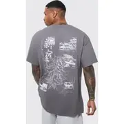 Mens Charcoal Oversized Stencil Back Graphic T-shirt