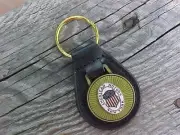 1906-1913 AMERICAN MOTORS AMCO NOS Leather Key Fob Antique Gold Medallion