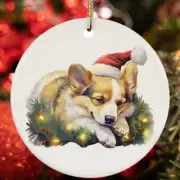 Lazy Pembroke Welsh Corgi Puppy Dog Sleeping Christmas Ornament Gift Tree Decor