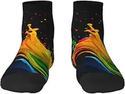 [JEJEA] Paint Splatter Backdrop print Men's Athletic Cushioned Crew Socks Crew Training Athletic Socks Men and Women for Sports