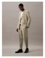[Calvin Klein] Linen Lyocell Cotton Double Breasted Jacket in Fresh Clay