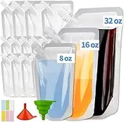 Xiuouix,Xiuouix Pastic Flask,18Pcs Plastic Flask for Liquor,Reusable Drink Pouches with 2Pcs Funnel for Adults on Cruise,Concert Sports,Drink Pouches for Adults Alcohol (8OZ*6pcs+16OZ*8pcs+33OZ*4pcs)