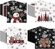 Janlaugh 200 Pcs Christmas Paper Napkins Disposable Snowman Cocktail Napkins Decoupage 2 Ply Snowflake Dinner Napkins Santa Beverage Napkins for Xmas Winter Table Decor(Black,Snowman)