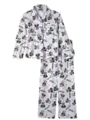 Joe Boxer Girls White Flannel Sleepwear Set Mustache Pug Pajamas Cheerio PJs