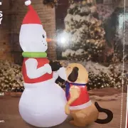 New 7ft Tall Snowman & Puppy Dog Christmas Yard Inflatable Holiday Santa Hat LED