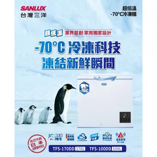SANLUX台灣三洋170公升超低溫-70℃冷凍櫃 TFS-170DD~含拆箱定位