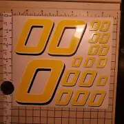 Yellow w/white & Black #0's Racing Numbers Vinyl Decal Sheet 1/10-1/12