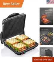 Compact 180° Panini Press Grill with 11" x 9.8" Non-Stick Plates – Easy Cleanup