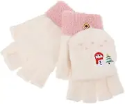 [LIFKOME] 1 Pair Flip Half Finger Gloves Winter Flip- Cover Mittens Kids Winter Mittens Kids Knitted Gloves Kids Warm Gloves Knitted Mittens Thick Gloves Clamshell Ski Acrylic White