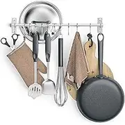 Wall Mounted Utensil Rack, Stainless Steel Hanging Kitchen Rail with 12 Removable Hooks, Hanger Organizer for Utensil 60cm(23.6")