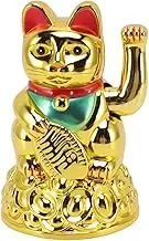 Lucky Fortune Cat, Maneki Neko Waving Arm, Feng Shui Lucky Cat Ornament, up Hand Waving Wealth Cat for Welcoming Fortune Luck Wealth Prosperity Home Decoration Gift (6in Gold)