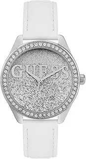 [GUESS] Glitter Girl Silver White Leather Watch