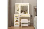 Advwin Dressing Table Stool Set with Mirror 10 LED Bulbs Vanity Desk White