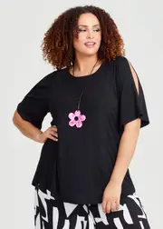 [TS] Taking Shape Bamboo Boston Cold Shoulder Top Size 12 in Black - Plus Size Women's Clothing Black