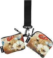 [XYMZR] Mini Zip Around Wristlet keychain Wallet Flowers Colorful Art for Women Personalized Pattern Detachable Dual Pouch Wristlet Portable Wallet Phone Coin Purse, Multi-colored, One Size