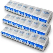 RE-GEN 3 Pack Easy Push Button 7 Day Weekly Large Letter Pill Medication Box