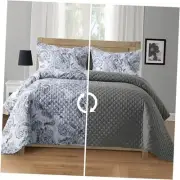3-Piece Boho Paisley Floral Patchwork Reversible Quilt - California King Gray