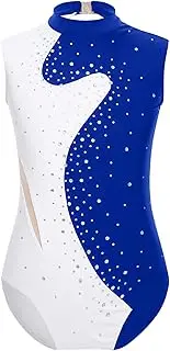 [Linjinx] Kids Girls Sleeveless One Piece Color Block Dance Leotard Diamond Gymnastics Unitards Bodysuit