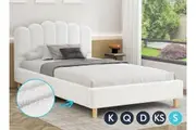 ALFORDSON Bed Frame Upholstered Platform Base White Boucle TANIA