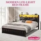 Double Size Bed Frame Mattress Base Upholstered Bedroom Furniture PU Metal RGB