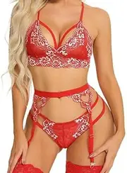 [Generic] Garter Lingerie for Women, Exotic Lace Lingerie, Sexy 3 Piece Lingerie Set