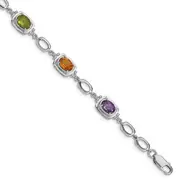 Sterling Silver Rhodium-Plated Multi Gemstone Link Bracelet
