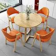 YVYKFZD Office Reception Room Club Table and Chair Set, Simple Kitchen Dining Table Set for 4, Round Conference Table with Metal Legs, Small Conference Room Table Save Space(Orange,90cm/35.4")