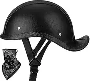 Leather Motorbike Half Helmet Retro Dovetail Design Half Cover Helmet for Adult Men Women Street Racing Cruiser Motorcycle Scooter Helmet DOT/ECE Approved