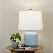 Oriel Lighting BIKKI Embossed Ceramic Lamp with Harp Shade in Blue