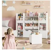 Kids' Toy Storage Organizer | Wooden Shelf with 4 Bins, 2 Removable Draw