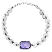 Premium Heart - Amethyst Checker Briolette 925 Silver Bracelet Jewelry B-1044