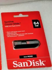 NEW 1 pack of 2 pcs Sandisk Cruzer Glide USB2.0 Flash Drive of 64 GB