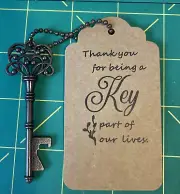 Skeleton Key Keychain Bronze-Tone Metal Charm For Bag Purse Tag, Fob