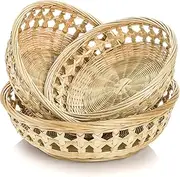 ZENFUN 3 Packs Round Wicker Bread Basket, Bamboo Serving Trays, Handwoven Baskets for Serving, Woven Fruit Basket, Rattan Wicker Serving Basket for Daily Dinning, Kitchen Organization, Stackable