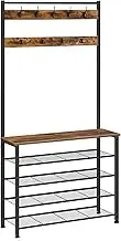 HOOBRO Coat Rack, 5 Tier Shoe Rack and Shoe Storage, Hall Tree with Bench, Shoe Organizer with 9 Hooks, 3-in-1 Design, Industrial, Rustic Brown and Black BF80MT01
