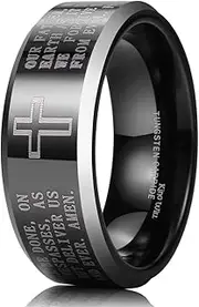 [King Will] 8mm Lord's Prayer Cross Ring Basic/Spinner Stainless Steel Ring Gold Silver Wedding Band Bible Engraved Rings High Polished