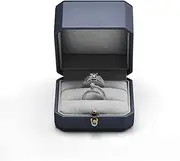 Woodten Dual Ring Box Blue PU Leather Double Ring Box Weeding Proposal Engagement Gift Case