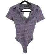 Zara Geometric Open-Back Collared V-Neck Bodysuit Lilac hippie festival Size XS