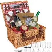 Wicker Picnic Basket Set for 4 Persons,Willow Hamper with Large Insulated Coo...