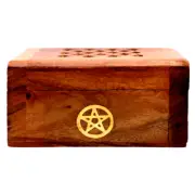 Wicca Pentacle Wooden Incense Cone Holder Ash Catcher Burner