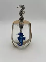 Chesapeake Bay Decor Luxury 2 Piece Seahorse Wine Exquisite Glass Set w Stopper