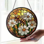 Bee Wildflowers Stained Glass Suncatcher, Honey Bee Suncatcher, Honeybee Gift Fo