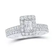14kt White Gold Emerald Diamond Halo Bridal Wedding Ring Band Set 1 Cttw