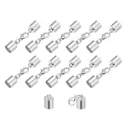 10Sets 8mm Leather Cord End Caps with Lobster Claw Clasps, Silver Tone