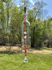 Recycle Upcyle Wine Bottle Wind Chime Red Suncatcher Windchime Sun Catcher Glass
