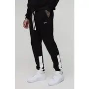 Mens Black Tall Slim Fit Man Print Colour Block Joggers