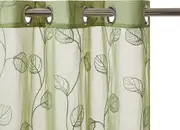2 Pieces Green Sheer Curtains, Embroidered Semi Sheer Grommet Floral Leaf Window Curtains & Drapes for Living Room Kitchen Bedroom Curtains