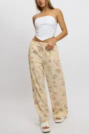 Beige Abstract Wide Leg Pants High Rise - Size 16XL, Women's Wide Leg Pants