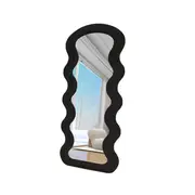 Best World 160cm x 60cm Arched Wavy Velvet Full Length Mirror Black Frame